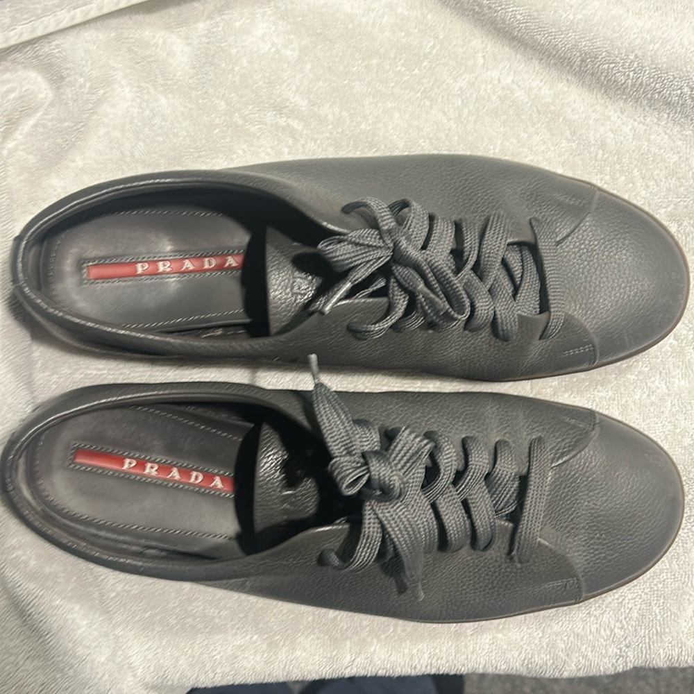 Prada Hammered Low-Top Sneakers in Green Leather
